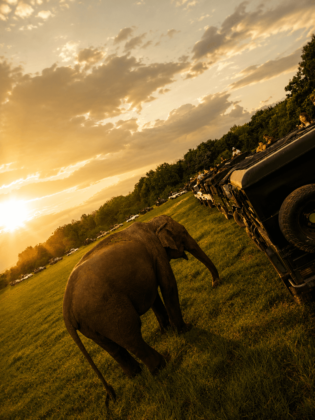 Wild elephant herd at Minneriya National Park near Sigiriya